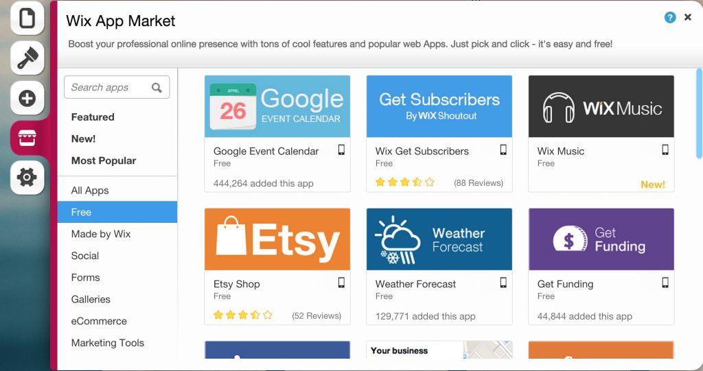 the wix app market for wixstores