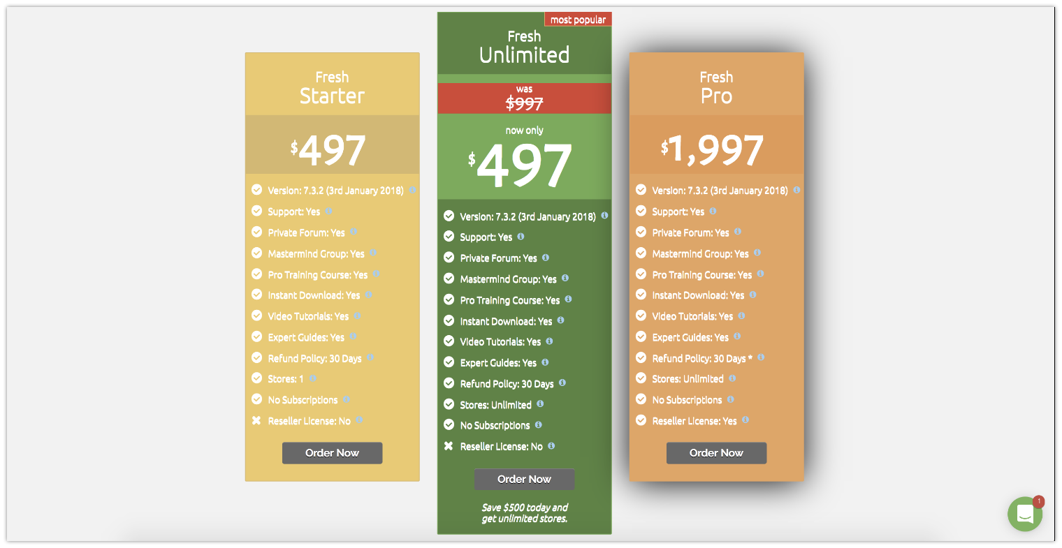 FreshStore Builder Pricing Plans