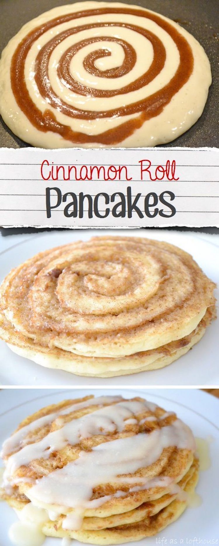 Cinnamon Roll Pancake Recipe: These Cinnamon Roll Pancakes will be the star of the show at breakfast time! Swirls of cinnamon throughout and topped with cream cheese glaze! 