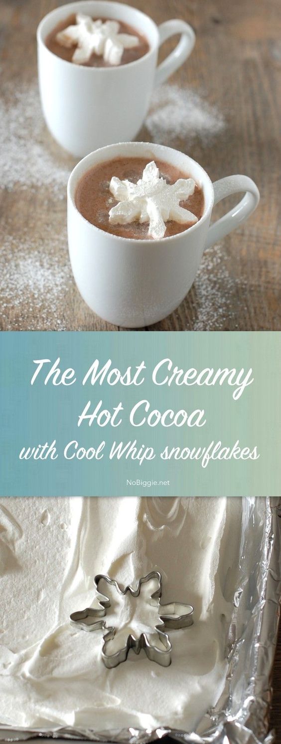 Creamy Hot Chocolate With Cool Whip Snowflakes